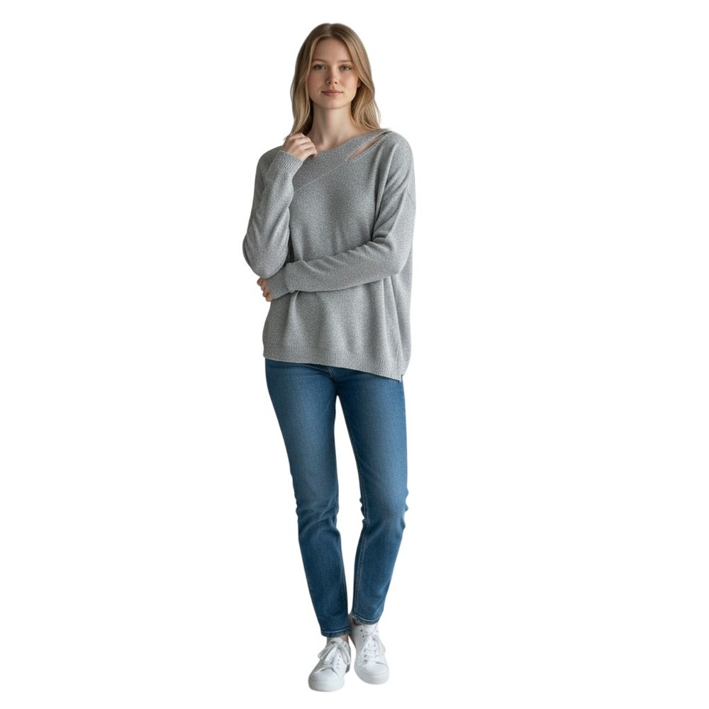 Vince Camuto Metallic Silver Cutout Neckline Cozy & Bright Sweater NWT Large